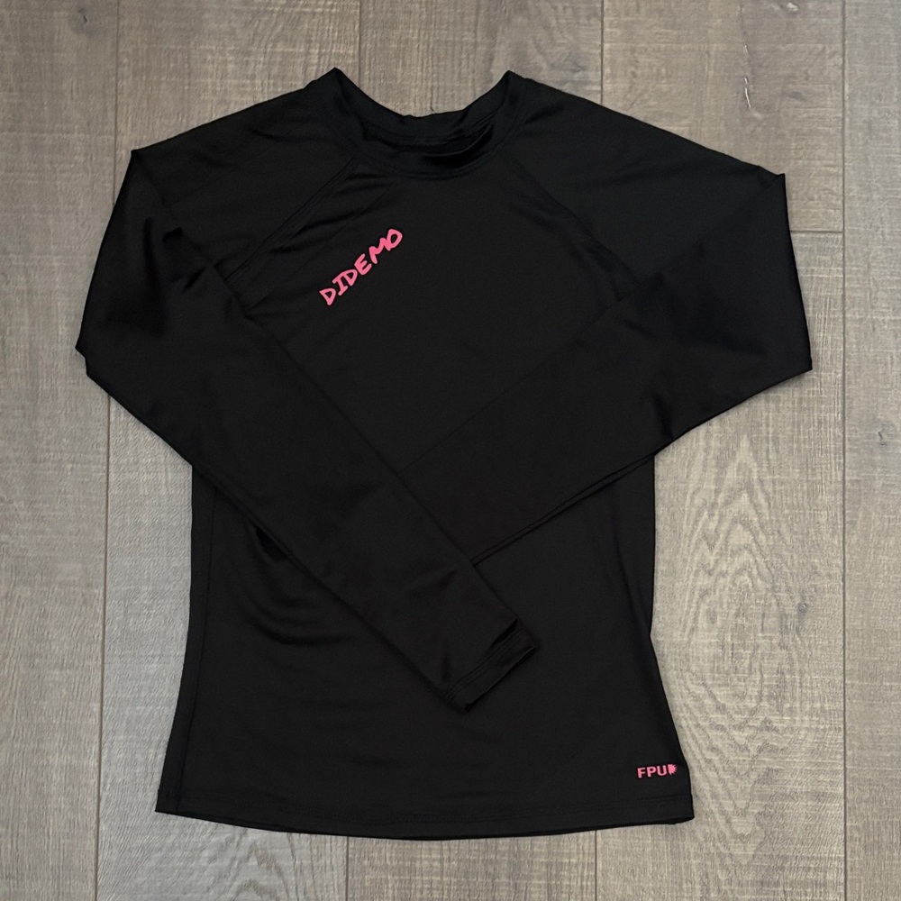 Black Long Sleeve Performance Top with Pink Logos